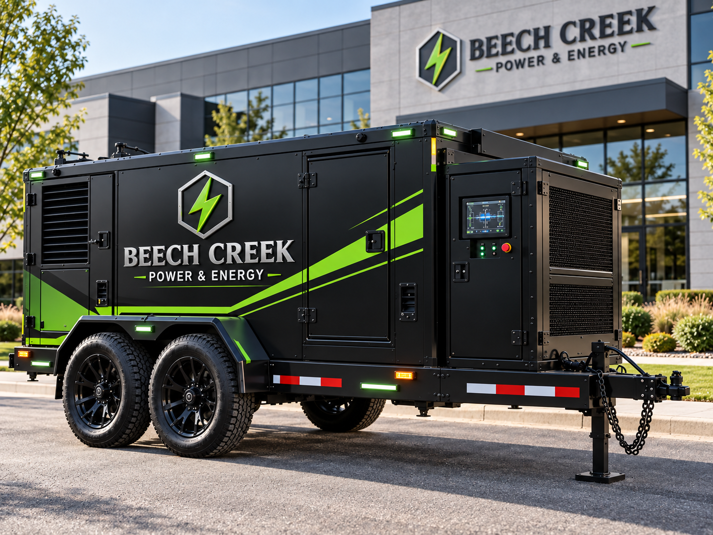 Concept illustration of a BCPE enclosed mobile hybrid power trailer